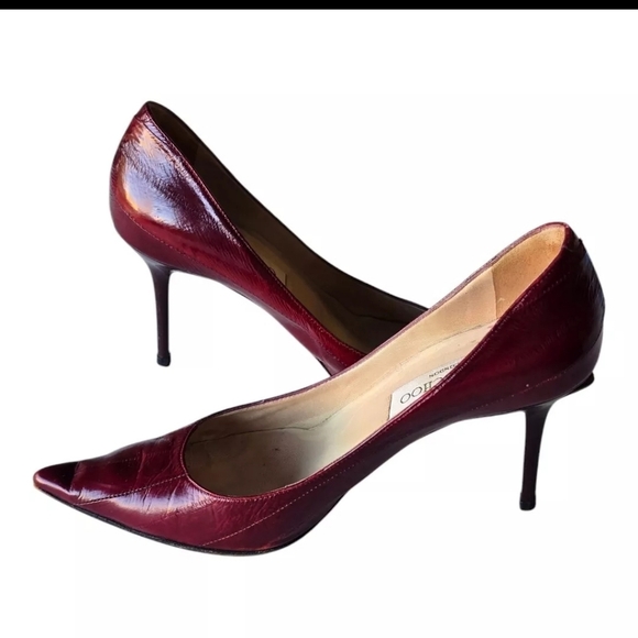 Jimmy Choo Pumps Heels Sz 6 Women Anouk Red Snakeskin Python Embossed Stiletto - Picture 2 of 9